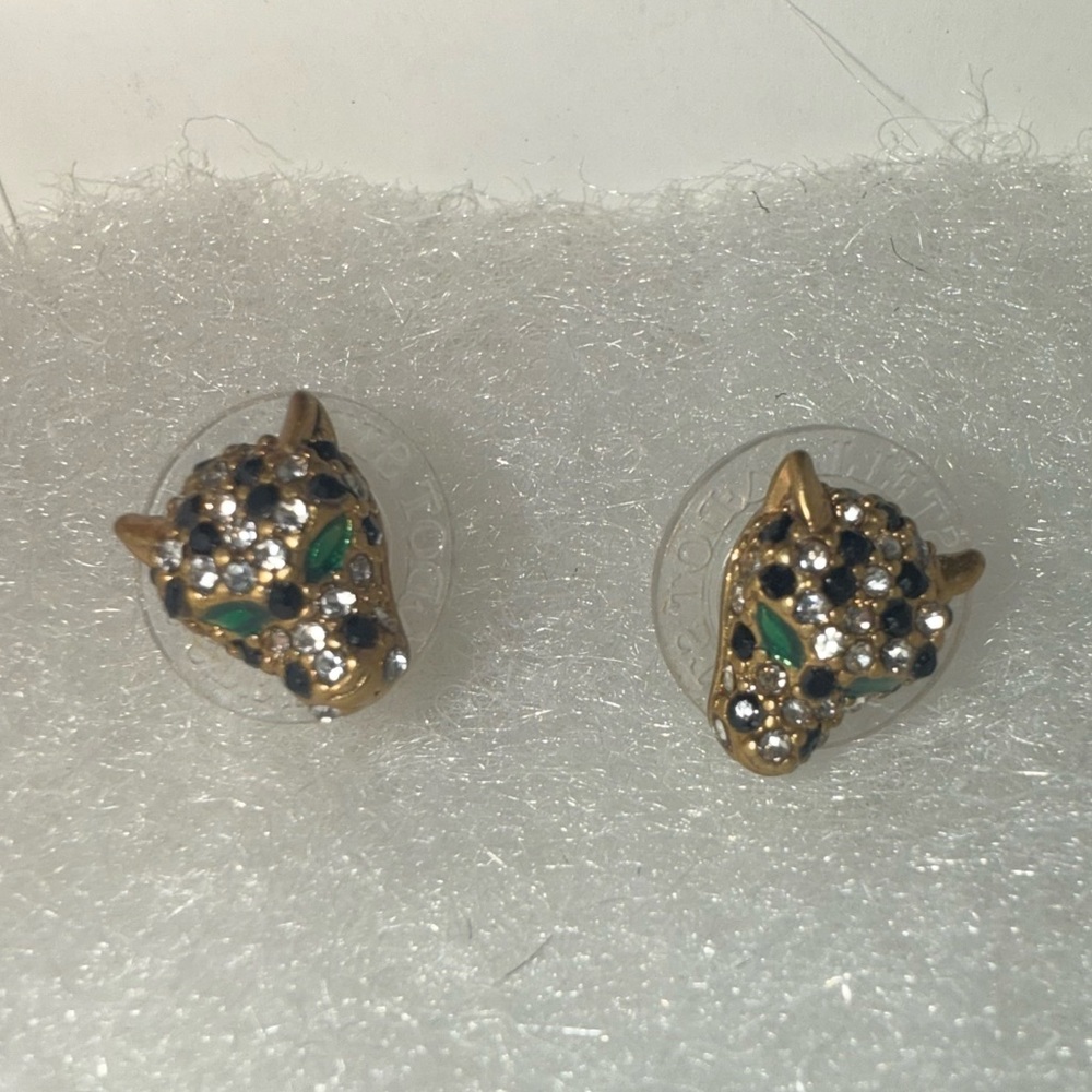 Stella & Dot Gold and Green Panther Earrings